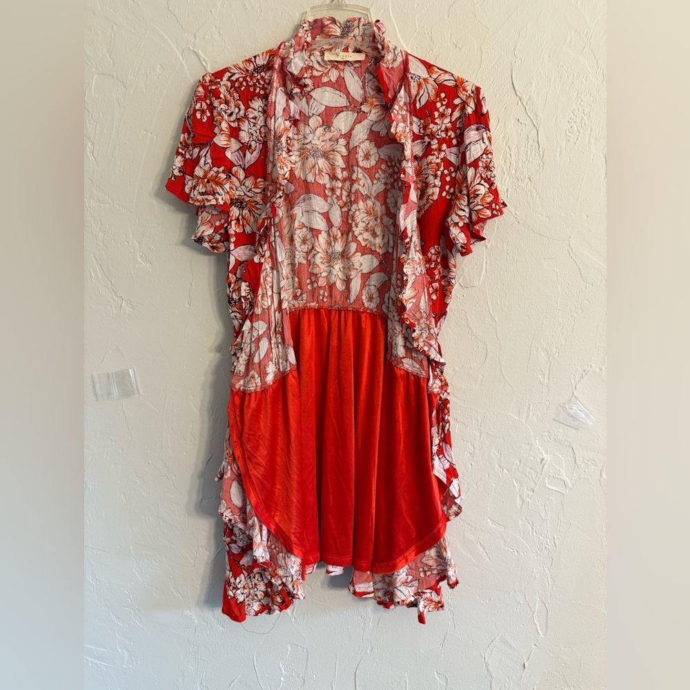 Floral Red and White Sheer Cardigan